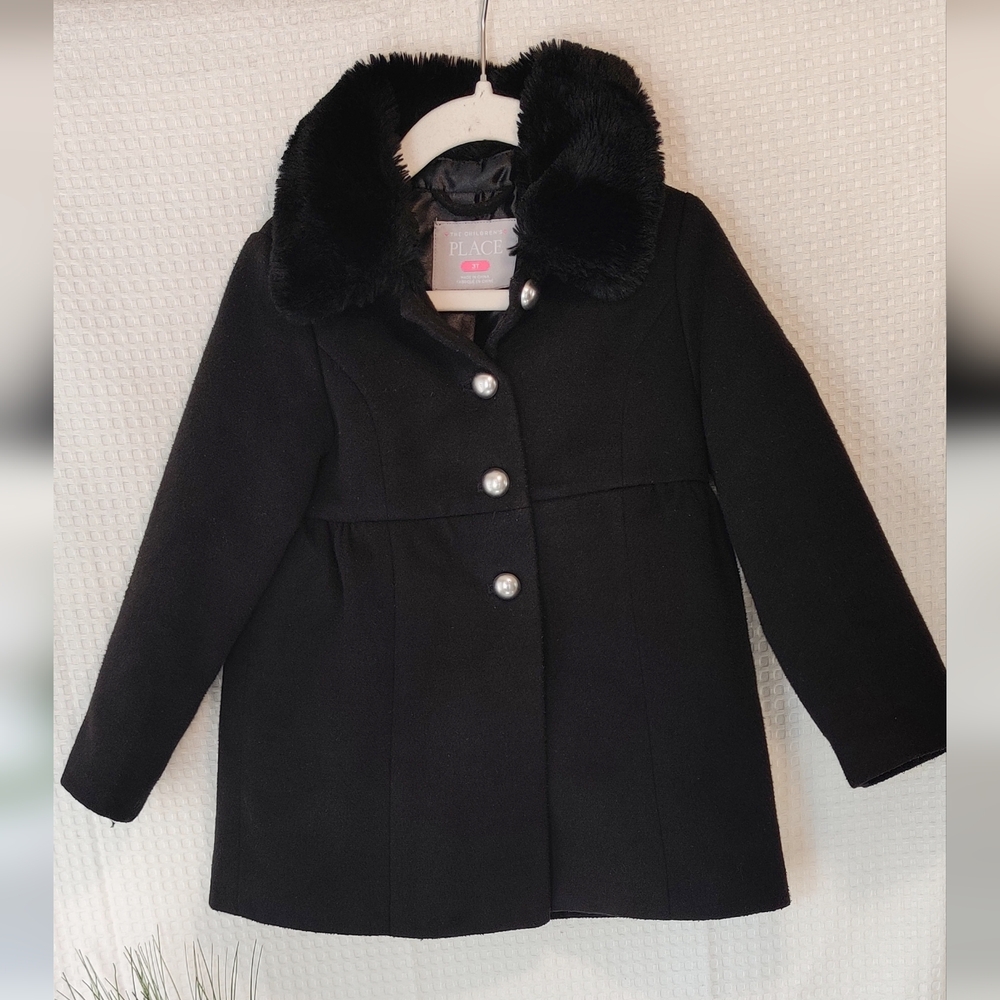 The Children's Place Toddler Girls Black Dress Coat w/ Bow on Back Size 3T